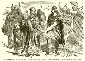 Manner of the Anglo-Danes.--Møte av Edmund Ironside og Knud, på Isle of Olney, 1016 av English School
