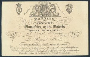 Manning, sen Carnery, plumassier, handelskort av English School