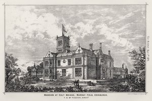 Mansion ved Colt Bridge, Murray Field, Edinburgh (gravering) av English School