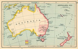Kart: Australasia 1825 (fargelitografi) av English School