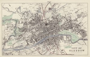 Kart: City of Glasgow, tegnet og gravert av GH Swanston, Edinburgh (farge litho) av English School