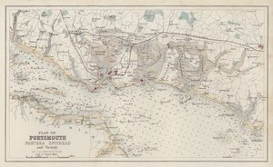 Kart: Plan over Portsmouth, Portsea Spithead og omegn, av GH Swanston, Edinburgh (fargelitografi) av English School