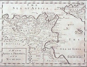 Kart over Afrika Propria og Numidia (Moderne Tunisia og Algerie) sent på 1700-tallet (gravering) av English School