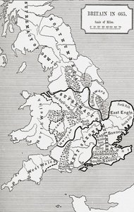 Kart over Storbritannia i 665, fra The Northumbrian Kingdom 588 til 685 i 