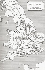 Kart over Storbritannia i 792, fra The Three Kingdoms 685 til 828 i 