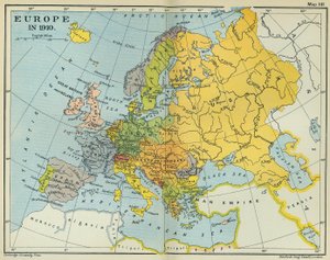 Kart over Europa i 1910 (farge litho)