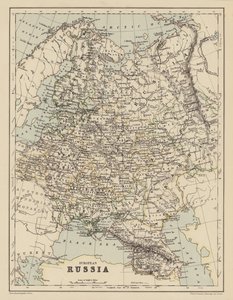 Kart over europeisk Russland (fargelitografi) av English School