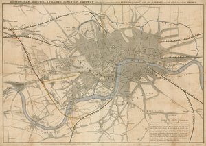 Kart over London som viser jernbanen Birmingham, Bristol, Thames Junction, 1839