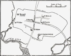 Kart over Oxford, England, 1100- til 1200-tallet, fra 