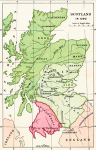 Kart over Skottland i 1290, fra 'A Short History of the English People' av JR Green, utgitt 1893