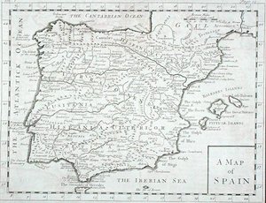 Kart over Spania og Portugal, slutten av 1700-tallet (gravering) av English School