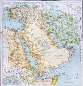 Kart over Tyrkia, Midtøsten Afrikas horn og Persiabukta på 1890-tallet, fra 