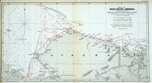 Kart over Vest-arktisk Amerika som viser sporene til HMS Enterprise and Investigator i 1850-1854 av English School
