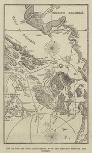 Kart over San Juan-skjærgården, med den omstridte kanalen og grensen (gravering) av English School