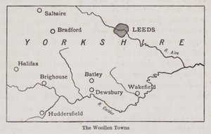Kart som viser Woolen Towns of Yorkshire (litho) av English School