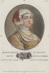 Margaret av Anjou, dronningkonsort av kong Henry VI av England (farget gravering) av English School