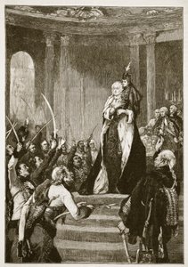 Maria Theresa og det ungarske parlamentet, illustrasjon fra Cassells Illustrated History of England (sepiafoto) av English School