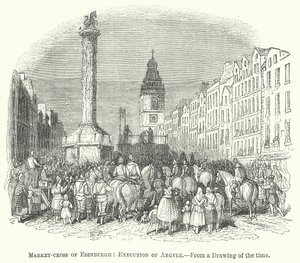Markedskorset i Edinburgh: Henrettelsen av Argyle (gravering) av English School