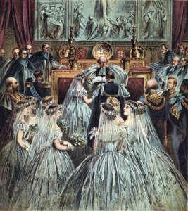 Ekteskap med prinsen av Wales (som ble kong Edward VII av England) (1841-1910) med Alexandra av Danmark (Alexandra Caroline Marie Charlotte Louise Julie av Schleswig-Holstein-Sonderburg-Glucksbourg (Schleswig Holstein Sonderburg Glucksbourg) (1844-19) av English School