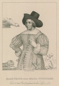 Mary Frith, alias Moll Curpurse, fra et sjeldent trykk med prefikset til livet hennes, 1662 av English School