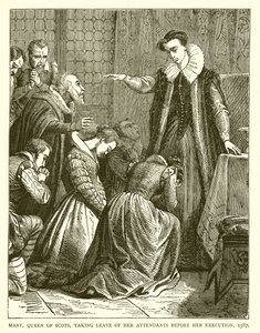 Mary, Queen of Scots, tok permisjon fra sine ledsagere før hennes henrettelse, 1587 av English School