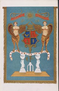 Frimurerloge-emblem som viser våpenskjold med engler av English School