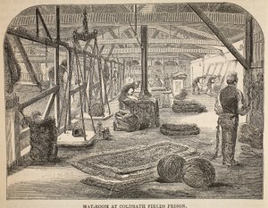 Mat-rom i Coldbath Fields Prison, illustrasjon fra The Criminal Prisons of London og Scenes from Prison Life av Henry Mayhew og John Binny, pub. 1862 av English School