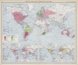 Kjøtt, eksport- og importland (fargelitografi) av English School