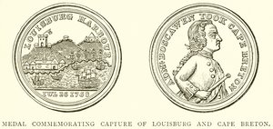 Medalje til minne om erobringen av Louisburg og Cape Breton av English School