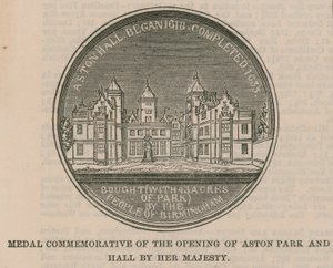 Medalje til minne om åpningen av Aston Park og Hall av Hennes Majestet av English School