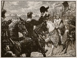 Møte med Henry og keiseren Maximilian, illustrasjon fra Cassells Illustrated History of England (sepiafoto) av English School
