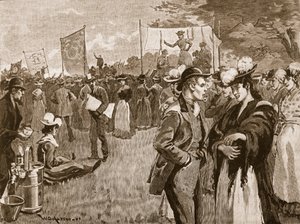 Møte med vaskekvinner i Hyde Park, 1891, illustrasjon fra Cassells Illustrated History of England (sepia-bilde) av English School