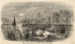 En dames melankolske selvmord ved Isleworth Ferry (gravering) av English School