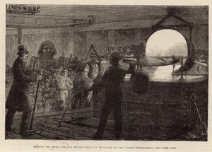 Smelting av metallet til bronsesfinksen som skal plasseres på Themsen-elven (gravering) av English School