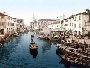 Fiskemarkedet, Chioggia (håndfarget bilde) av English School