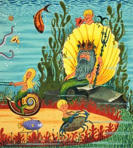 Havfruefolk (gouache på papir) av English School