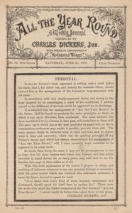 Melding fra Charles Dickens Junior i ukebladet All The Year Round, etter farens død av English School