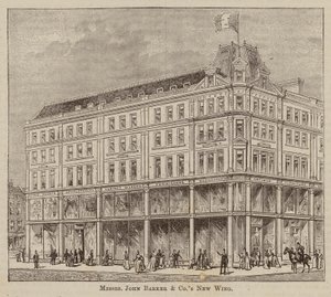 Messrs John Barker and Co, Drapers and General Lagerarbeidere, Utrustere, Husingeniører, Husmøblerere og Leverandører, Kensington High Street, W (gravering) av English School