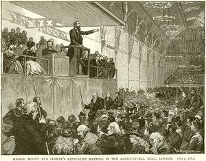 Herrer Moody og Sankeys Revivalist-møte i Agricultural Hall, London av English School