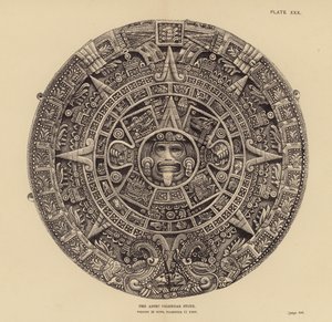 Mexico: Den aztekiske kalendersteinen (gravering) av English School
