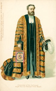 Michael Edward Hicks Beach, finansminister (fargelitografi) av English School
