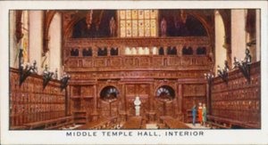 Middle Temple Hall, interiør (fargelitografi) av English School