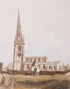 Middleton Cheney, sørutsikt over kirken, ca. 1820 (blekk og wc på papir) av English School