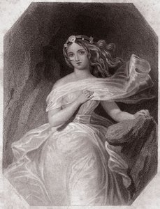Miranda (The Tempest - La Tempete) i - "" Galerie des femmes de Shakespeare, samling av førtifem seriøse portretter av de første kunstnerne i London, beriket med kritiske og litterære merknader""" rundt 1838 - fra "" Gallery of the women av Shakespeare, av English School