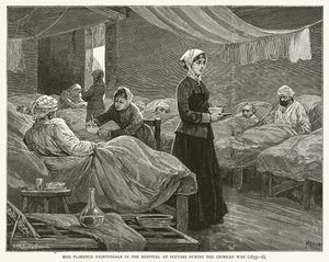 Frøken Florence Nightingale på sykehuset i Scutari under Krim-krigen (1855--6) av English School