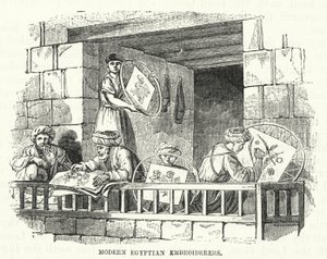 Moderne egyptiske broderere (gravering) av English School