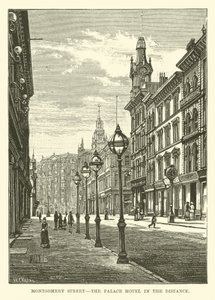 Montgomery Street, das Palace Hotel in der Ferne von English School