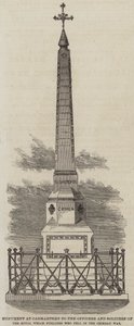 Monument ved Carmarthen til offiserene og soldatene til Royal Welch Fusiliers som falt i Krim-krigen (gravering) av English School
