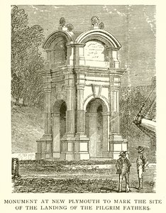 Monument i New Plymouth for å markere stedet for pilegrimsfedrenes landgang av English School