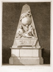 Monument reist til minne om Sir Isaac Newton i Westminster Abbey, illustrasjon fra David Humes The History of England, pub. av R. Bowyer, London, 1812 av English School